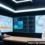 AI 윤리와 공정한 데이터 사용 - A futuristic AI control room filled with diverse data streams displayed on transparent holographic s...