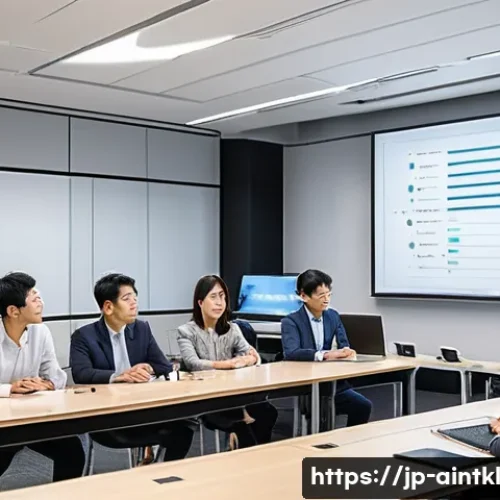 AI 윤리에 대한 교육과 훈련의 중요성 - A modern corporate training room scene in Japan, featuring diverse Japanese professionals attentivel...